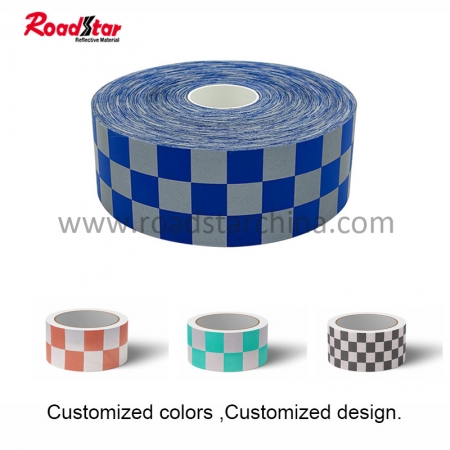 RS-922P Blue Check Printed 100% Polyester Reflective Fabric Sewing on Policeman Workwear Warning Tape 